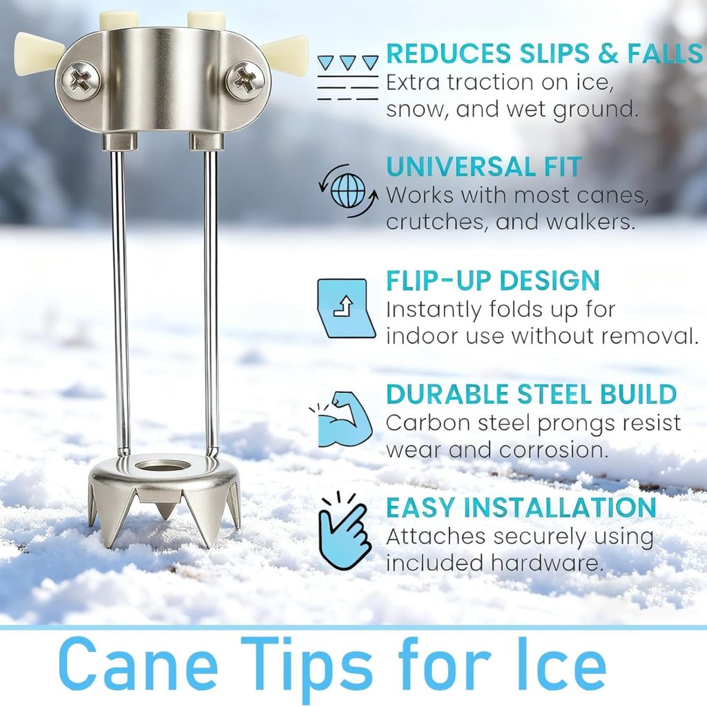 2 Pack Cane Ice Tip Attachment All Terrain Durable Metal 5-Prong Tip for Adult Outdoor Walking, Enhance Balance Traction in Winter, Walking Sticks Accessories 2 Pack Cane Ice Tip Attachment All Terrain Durable Metal 5-Prong Tip for Adult Outdoor Walking, Enhance Balance Traction in Winter, Walking Sticks Accessories