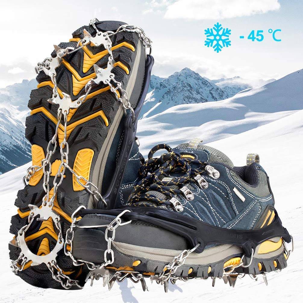24 Teeth Walk Traction Ice Cleats Treads w/2 Straps Safety Anti-Slip Snow Grips Gripper All-Surface Footwear Crampons Stainless Steel Spikes for Walking Jogging Hiking Climbing on Snow and Ice 