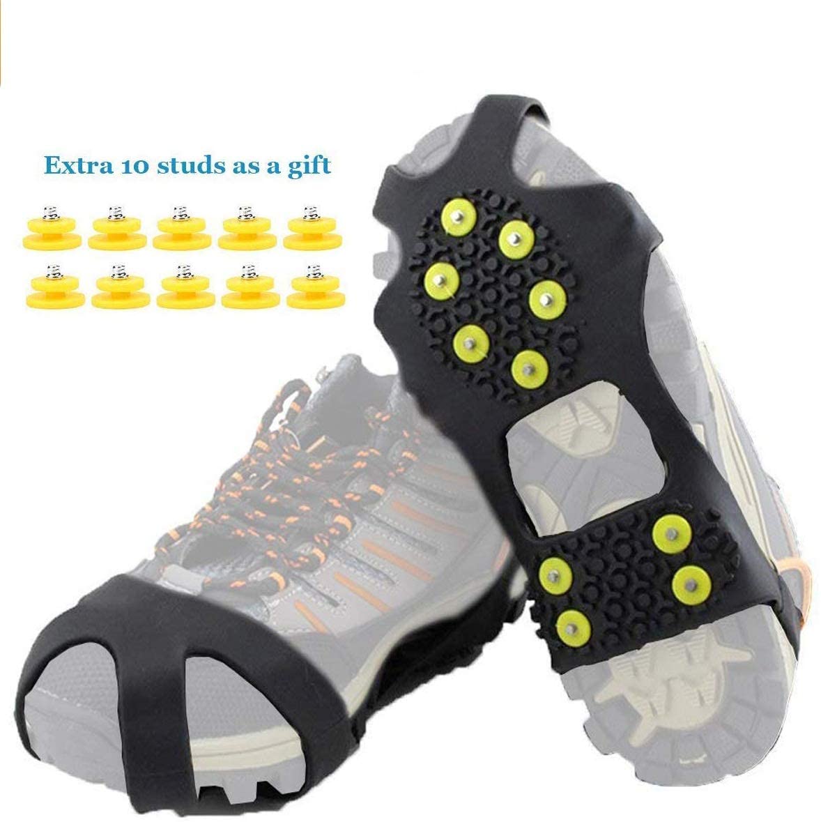 Crampons Ice Cleats for Winter Boots Shoes 10 Spikes Anti Slip Ice Grippers Snow Grips Walk Traction Crampon Slip-on Stretch Footwear for Women Men Kids