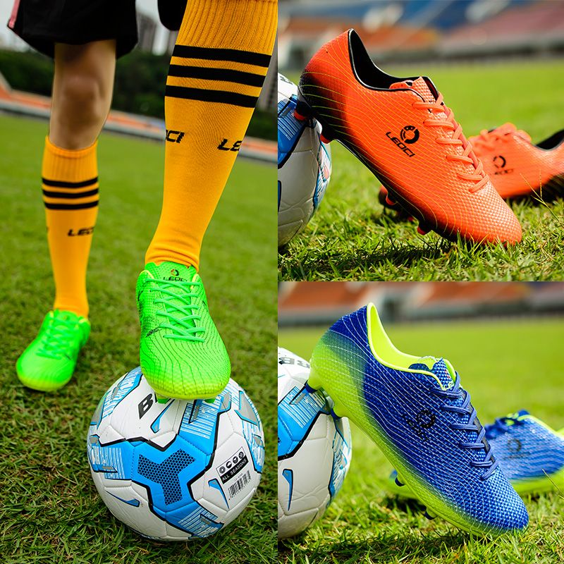 LEOCI Durable Soccer Shoes Kids Football Boots Boy and Girl Anti-Slip Child Light Soccer Cleats 