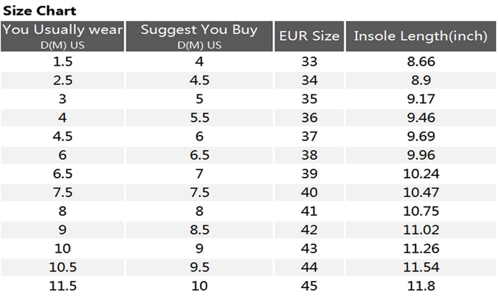 soccer cleat size chart