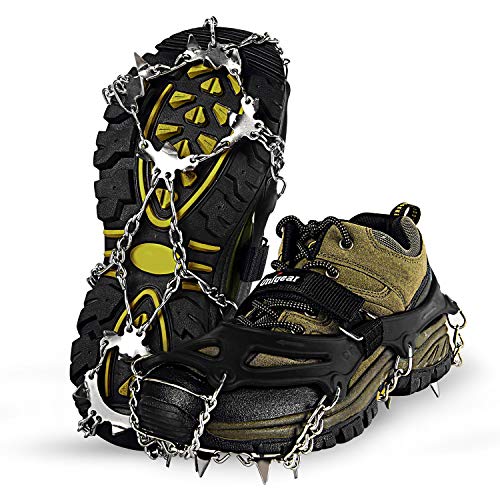Jogging FANBX Traction Ice Cleats Crampons Anti-Slip Ice Snow Grips with 19 Spikes Traction Cleats for Footwear for Ice Climbing Mountaineering on Snow and Ice in Orange Hiking Walking 