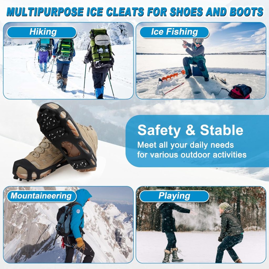 Ice Snow Traction Cleats Crampons Anti-Slip Snow Shoes Cleats Walking on Snow Ice Winter Walking Boots Cleats for Men Women