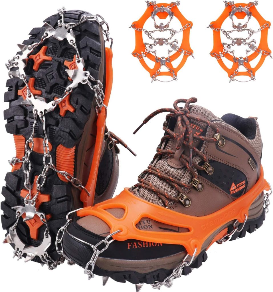 WIN.MAX Crampons for Shoes, Traction Cleats Ice Snow Grips with 19 Stainless Steel Spikes, Shoe Talons Anti - Slip Boots Spikes for Walking, Jogging, Climbing and Hiking