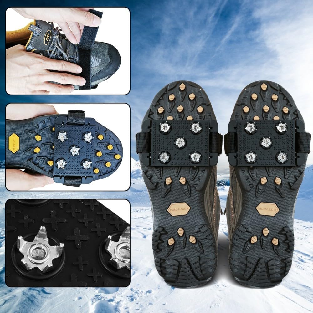 Crampon Traction Cleats Anti-Skid Traction Grips Crampons Spikes 5 Point Cleats for Shoes and Boots Walking on Snow Ice Winter Walking for Men Women