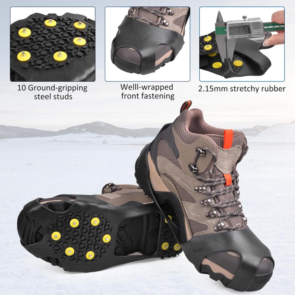 Ice Cleats Walk Traction Cleats for Snow and Ice Anti Slip Crampons Ice Cleats for Shoes and Boots Men Women Winter Snow Boots Cleats Ice Shoes Grippers