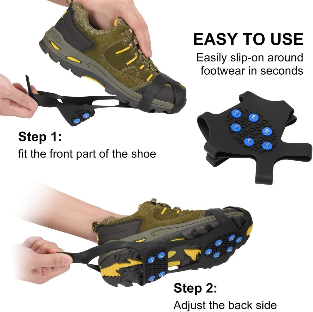 Ice Cleats, willceal Ice Grippers Traction Cleats Shoes and Boots Rubber Snow Shoe Spikes Crampons with 10 Steel Studs Cleats Prevent Outdoor Activities from Wrestling