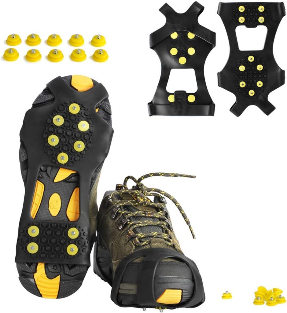 Ice Cleats, willceal Ice Grippers Traction Cleats Shoes and Boots Rubber Snow Shoe Spikes Crampons with 10 Steel Studs Cleats Prevent Outdoor Activities from Wrestling