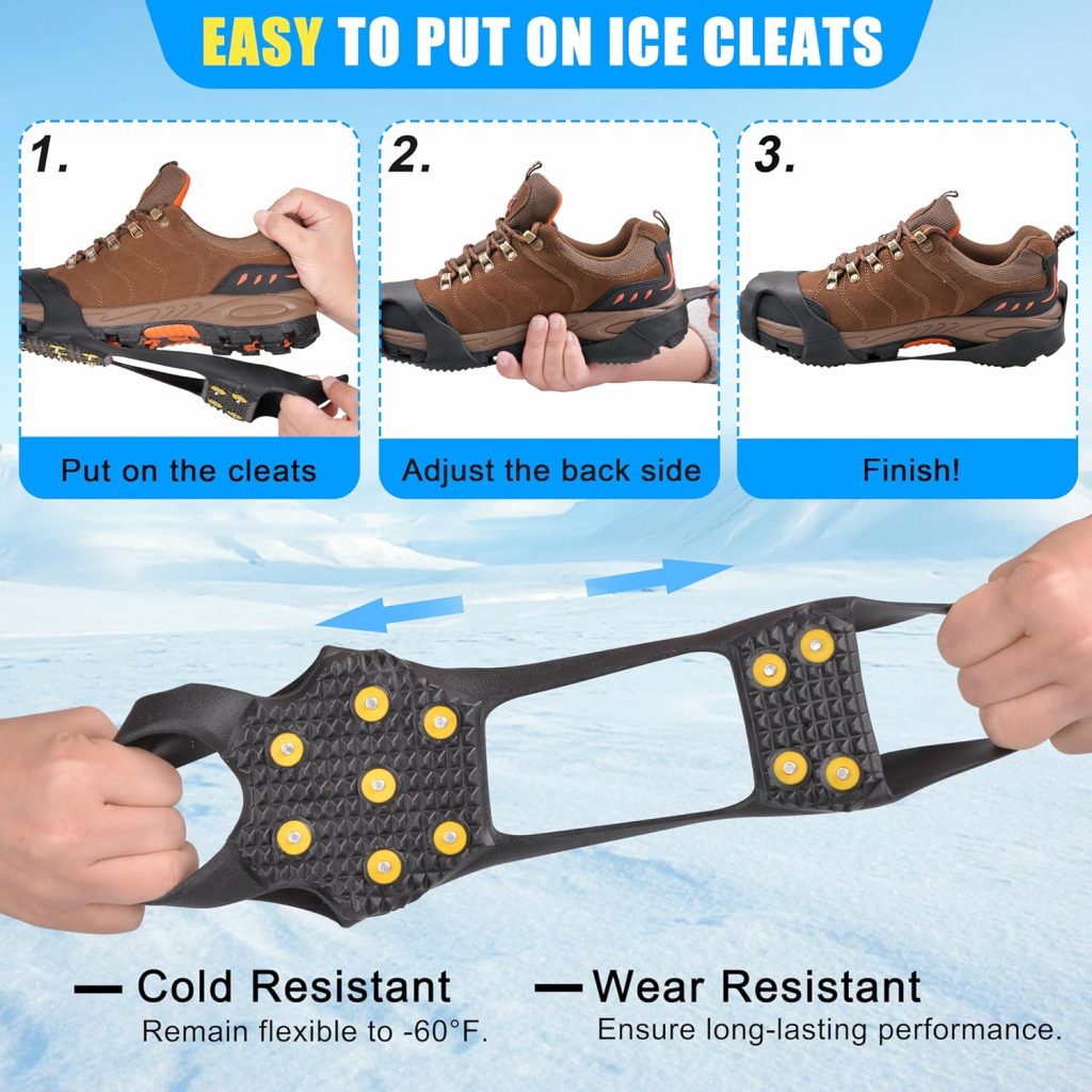 Ice Snow Cleats for Shoes and Boots,Walk Traction Cleats Crampons Anti Slip 11 Studs Ice Snow Grippers Over Shoe for Men Women Walking on Snow Ice