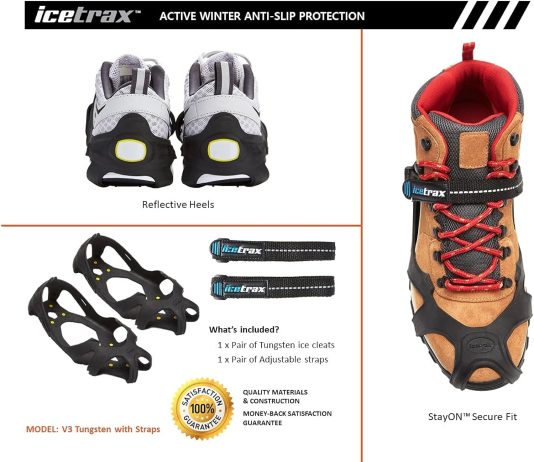 icetrax v3 tungsten crampons with straps combo pack ice cleats for shoes and boots ice grips for snow and ice non slip s 2