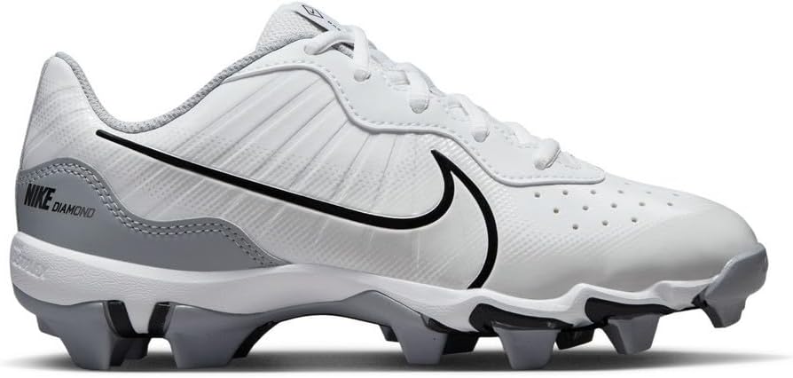 Nike Alpha Huarache 4 Keystone Boys Rubber Baseball Cleats White | Gray Size 3 Medium