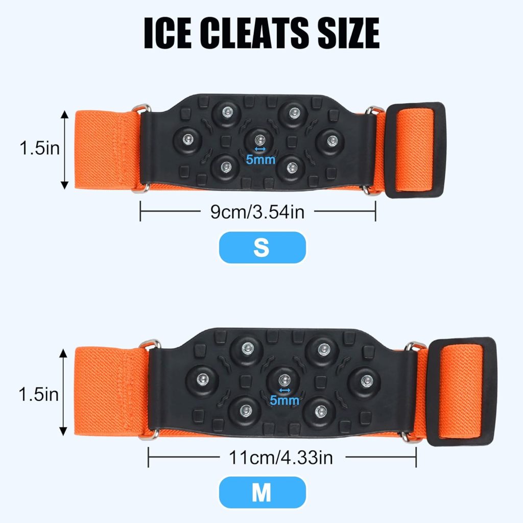 OROOTL Ice Cleats Snow Traction Cleats Crampons for Boots and Shoes Non Slip Mid-Sole Ice Cleat 7 Studs Snow Grippers with Straps Overshoe Stretch Footwear for Men Women Walking Hiking Ice Fishing