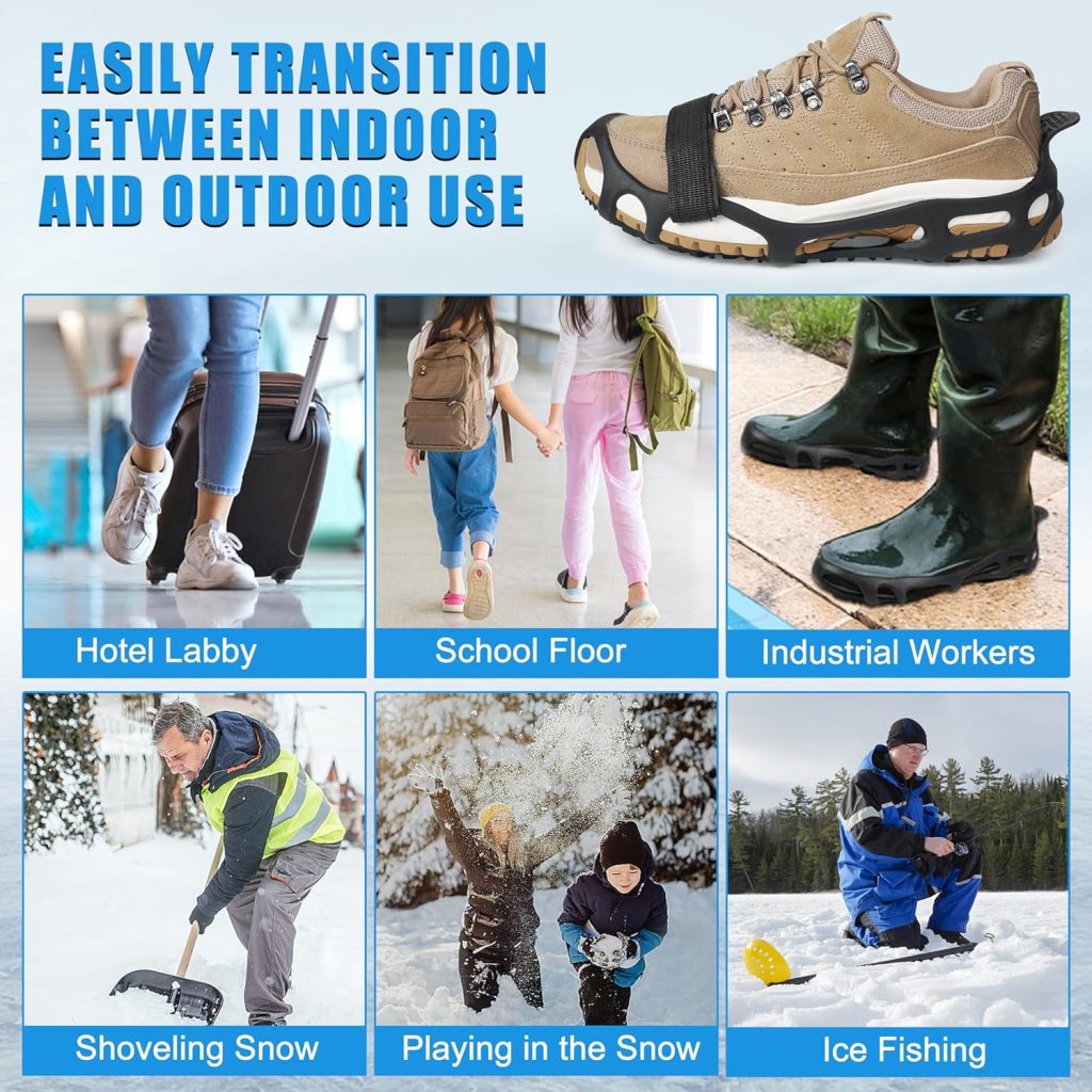Spikeless Ice Cleats Snow Traction Crampons Anti-Slip Ice Grippers for Shoes and Boots Indoor Slip-On Ice Traction Devices Aids Rubber Footwear for Indoor/Outdoor