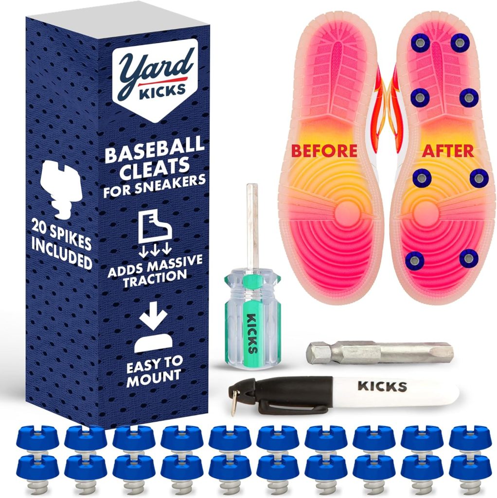 Yardkicks Traction Kit: DIY Baseball Softball Cleats for Your Shoes - Transform Sneakers Into Custom Cleats - Unisex Spikes - 20 Studs - Ideal Gift for Ball Players Kids to Boost Field Traction