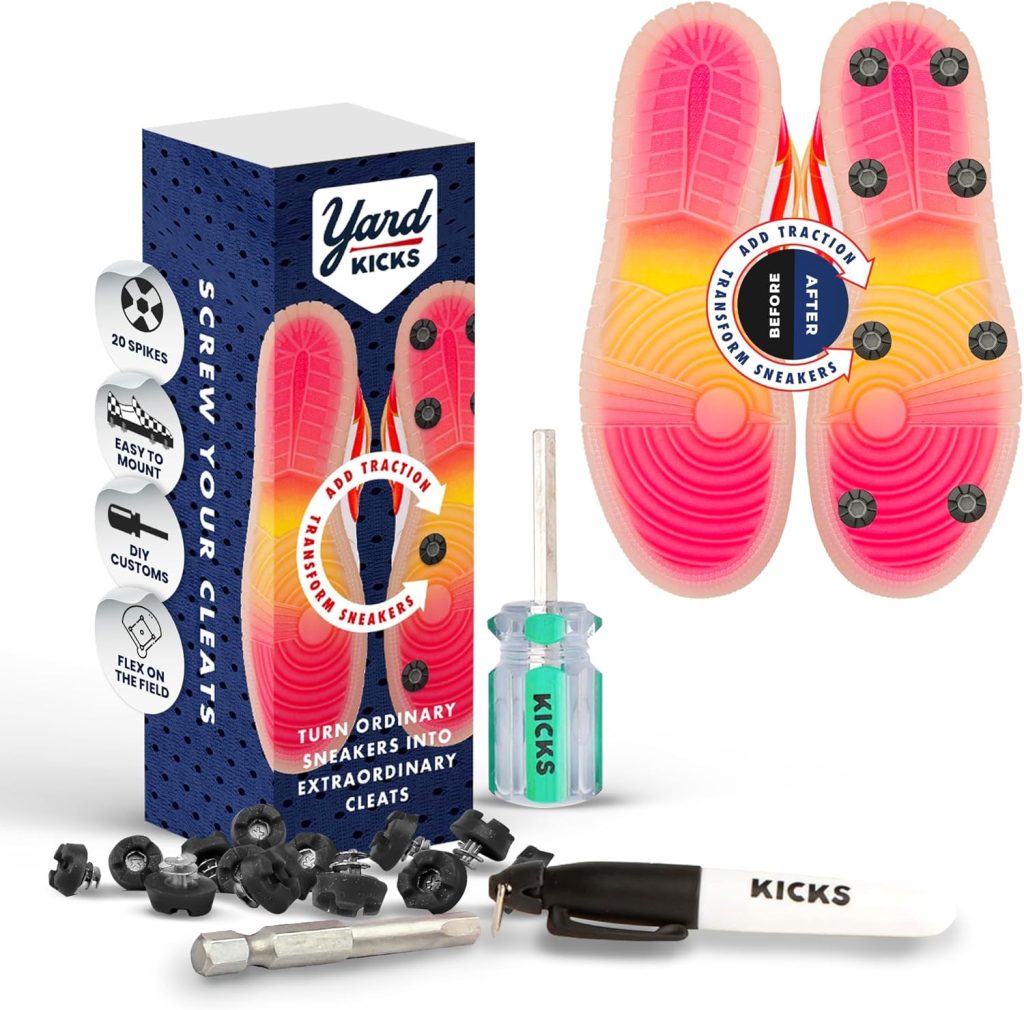 Yardkicks Traction Kit: DIY Baseball Softball Cleats for Your Shoes - Transform Sneakers Into Custom Cleats - Unisex Spikes - 20 Studs - Ideal Gift for Ball Players Kids to Boost Field Traction
