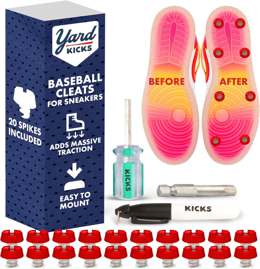 Yardkicks Traction Kit: DIY Baseball Softball Cleats for Your Shoes - Transform Sneakers Into Custom Cleats - Unisex Spikes - 20 Studs - Ideal Gift for Ball Players Kids to Boost Field Traction