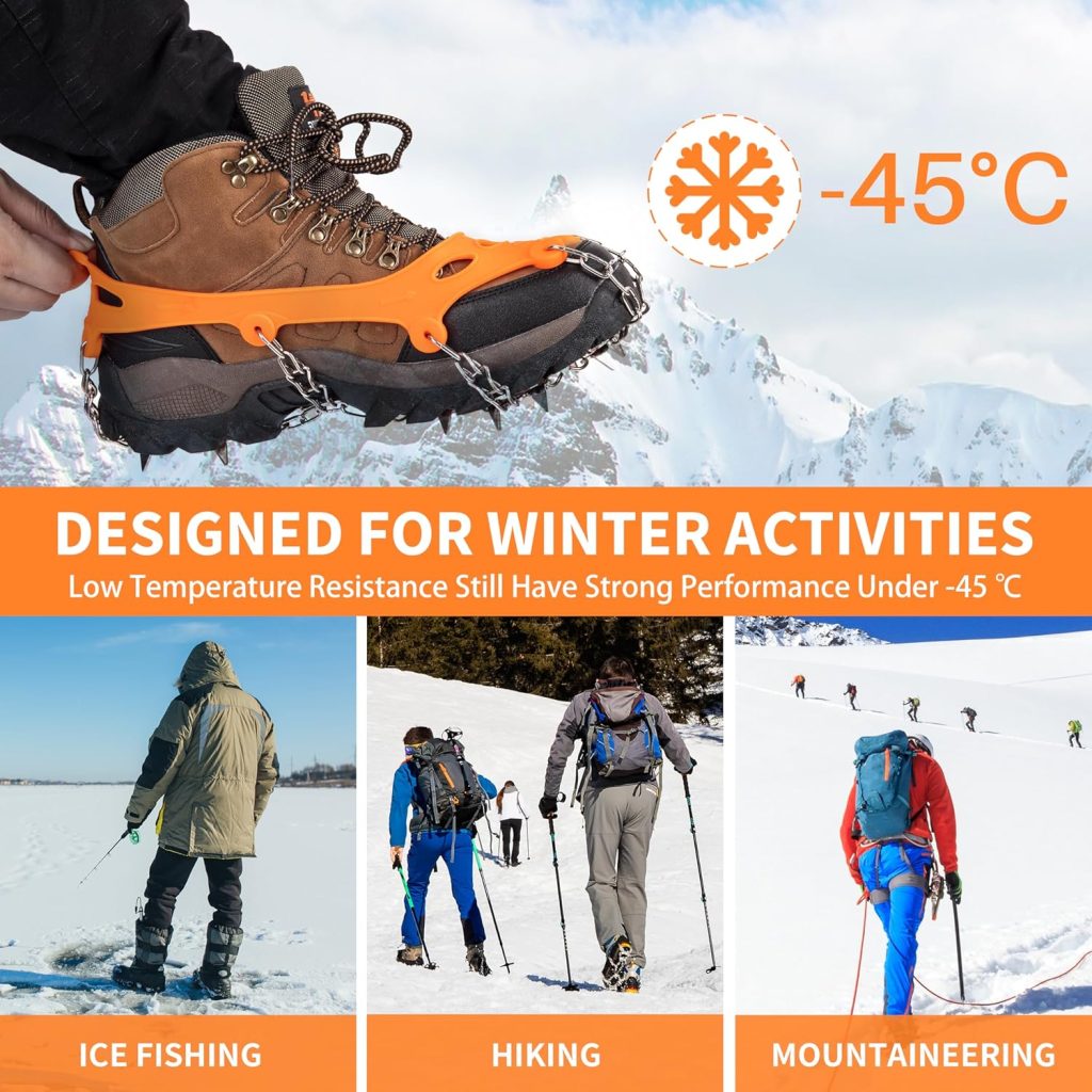 Ice Cleats Hiking Boots Crampons - Miracol Anti Slip Snow Crampons for Shoes - 23 Spikes Traction Cleats for Hiking Walking Fishing