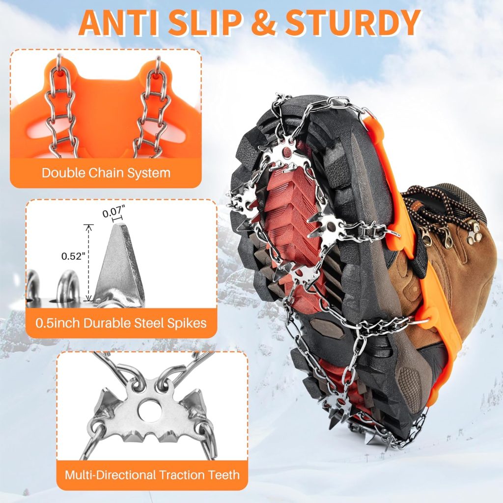 Ice Cleats Hiking Boots Crampons - Miracol Anti Slip Snow Crampons for Shoes - 23 Spikes Traction Cleats for Hiking Walking Fishing