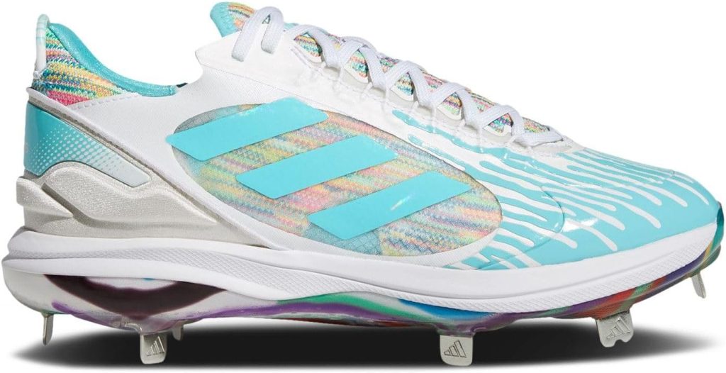 adidas Womens PureHustle Elite Dripped Out Softball Cleats, White/Pulse Aqua/Shock Pink adidas Womens PureHustle Elite Dripped Out Softball Cleats, White/Pulse Aqua/Shock Pink