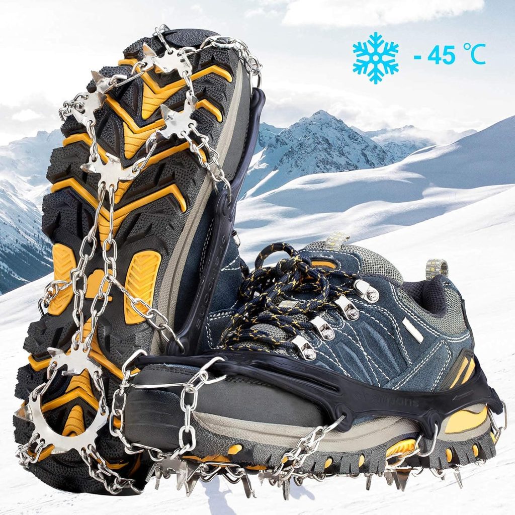 Crampons Ice Cleats Traction Snow Grips for Boots Shoes Women Men Anti Slip 19 Stainless Steel Spikes Safe Protect for Hiking Fishing Walking Climbing Mountaineering Crampons Ice Cleats Traction Snow Grips for Boots Shoes Women Men Anti Slip 19 Stainless Steel Spikes Safe Protect for Hiking Fishing Walking Climbing Mountaineering