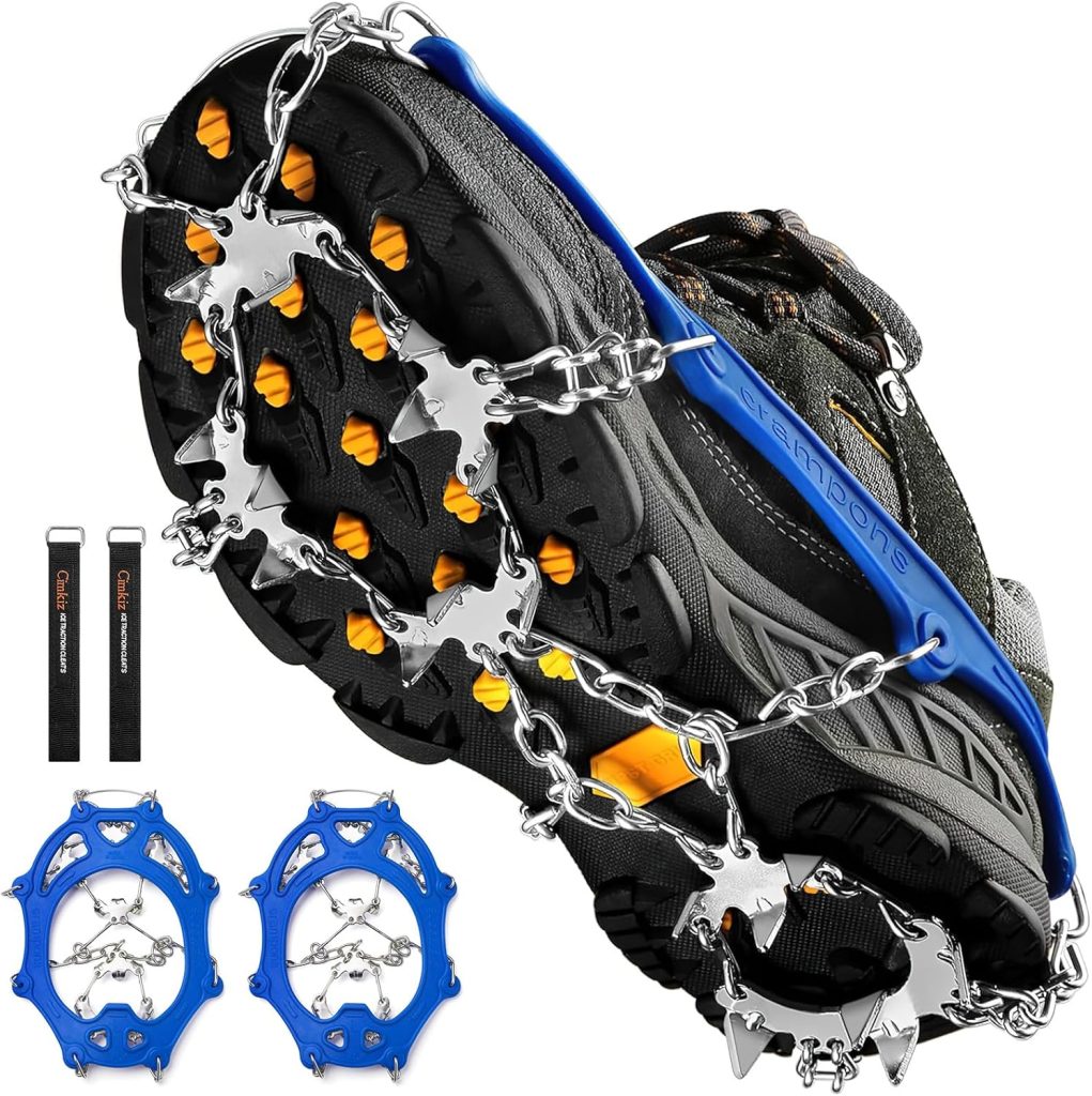 Crampons Ice Cleats Traction Snow Grips for Boots Shoes Women Men Anti Slip 19 Stainless Steel Spikes Safe Protect for Hiking Fishing Walking Climbing Mountaineering Crampons Ice Cleats Traction Snow Grips for Boots Shoes Women Men Anti Slip 19 Stainless Steel Spikes Safe Protect for Hiking Fishing Walking Climbing Mountaineering