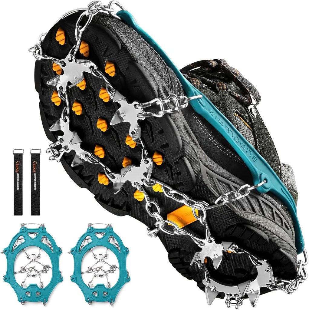 Crampons Ice Cleats Traction Snow Grips for Boots Shoes Women Men Anti Slip 19 Stainless Steel Spikes Safe Protect for Hiking Fishing Walking Climbing Mountaineering Crampons Ice Cleats Traction Snow Grips for Boots Shoes Women Men Anti Slip 19 Stainless Steel Spikes Safe Protect for Hiking Fishing Walking Climbing Mountaineering