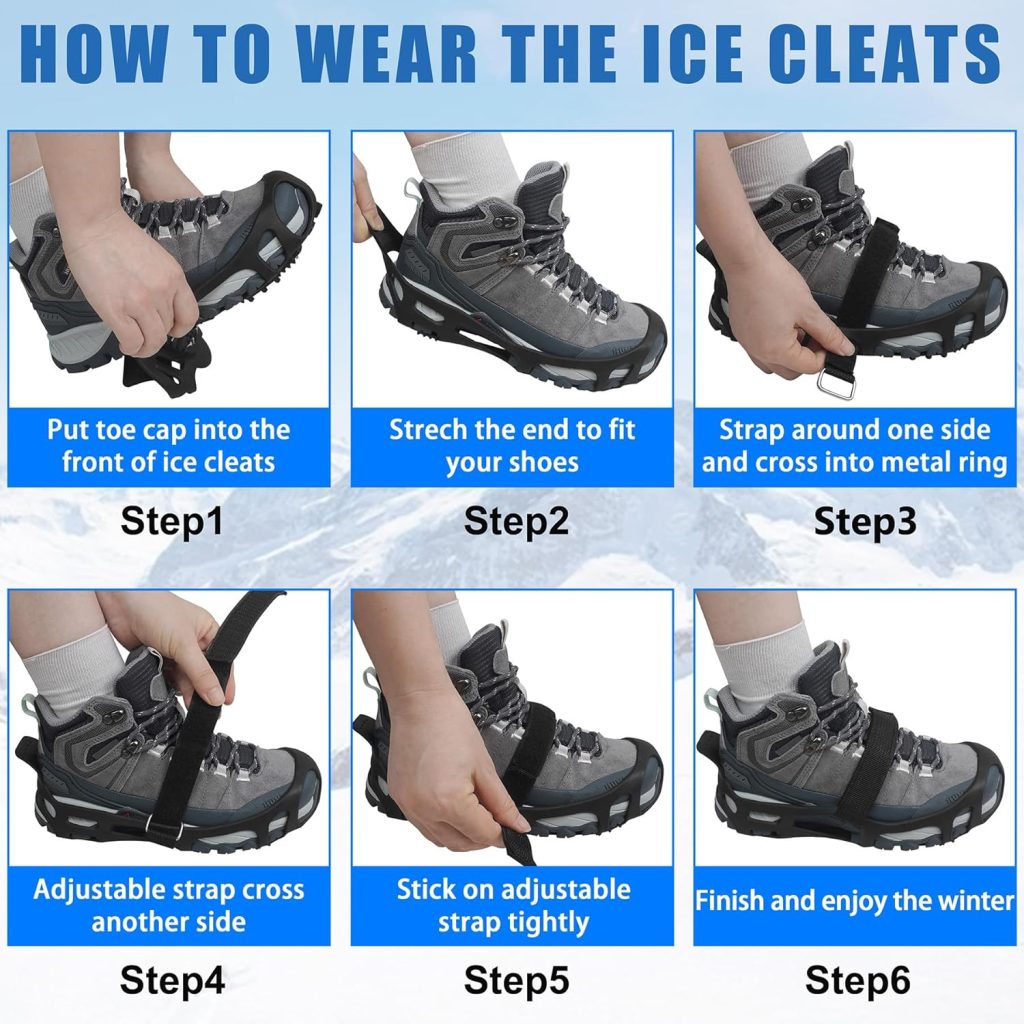 Ice Cleats, Crampons Snow Traction Ice Cleats for Shoes and Boots Women Men, Non Slip Grippers Spikes for Shoes with Straps, Slip-on Rubber Overshoe Stretch Footwear for Winter Walking Hiking Fishing Ice Cleats, Crampons Snow Traction Ice Cleats for Shoes and Boots Women Men, Non Slip Grippers Spikes for Shoes with Straps, Slip-on Rubber Overshoe Stretch Footwear for Winter Walking Hiking Fishing