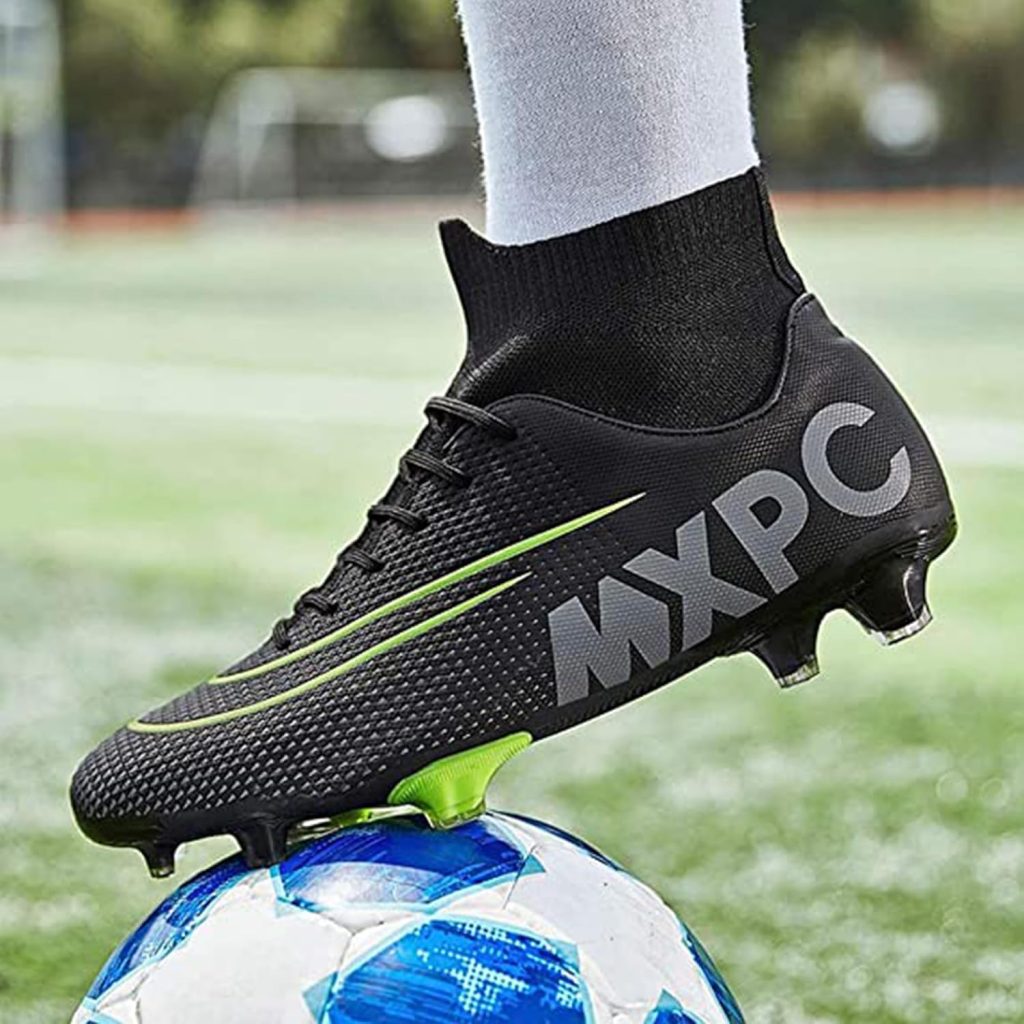 Mens High-Tops Soccer Shoes Lace-Up Non-Slip Spikes Outdoor Sports Athletic AG/FG Football Baseball Lacrosse Rugby Cleats Black EU 45
