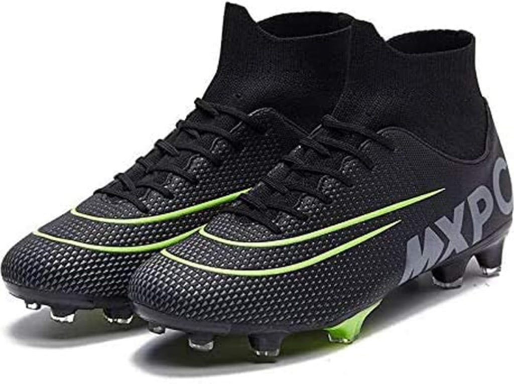 Mens High-Tops Soccer Shoes Lace-Up Non-Slip Spikes Outdoor Sports Athletic AG/FG Football Baseball Lacrosse Rugby Cleats Black EU 45