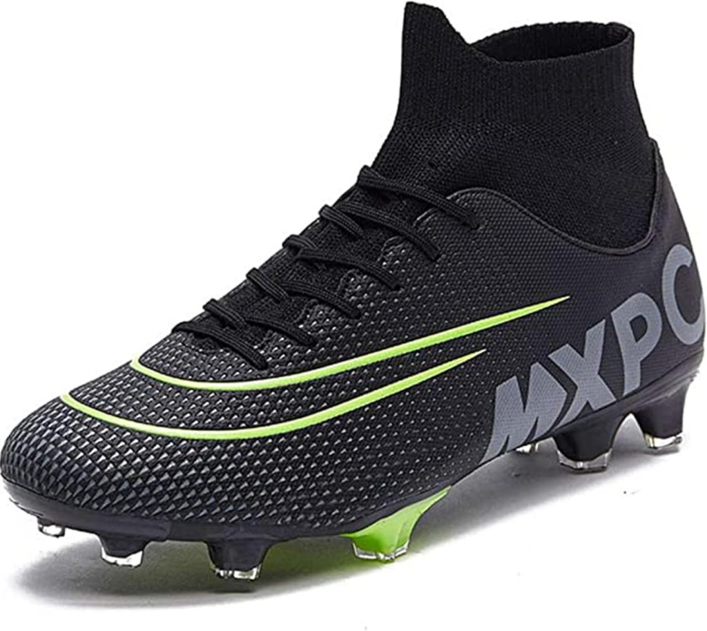 Mens High-Tops Soccer Shoes Lace-Up Non-Slip Spikes Outdoor Sports Athletic AG/FG Football Baseball Lacrosse Rugby Cleats Black EU 45