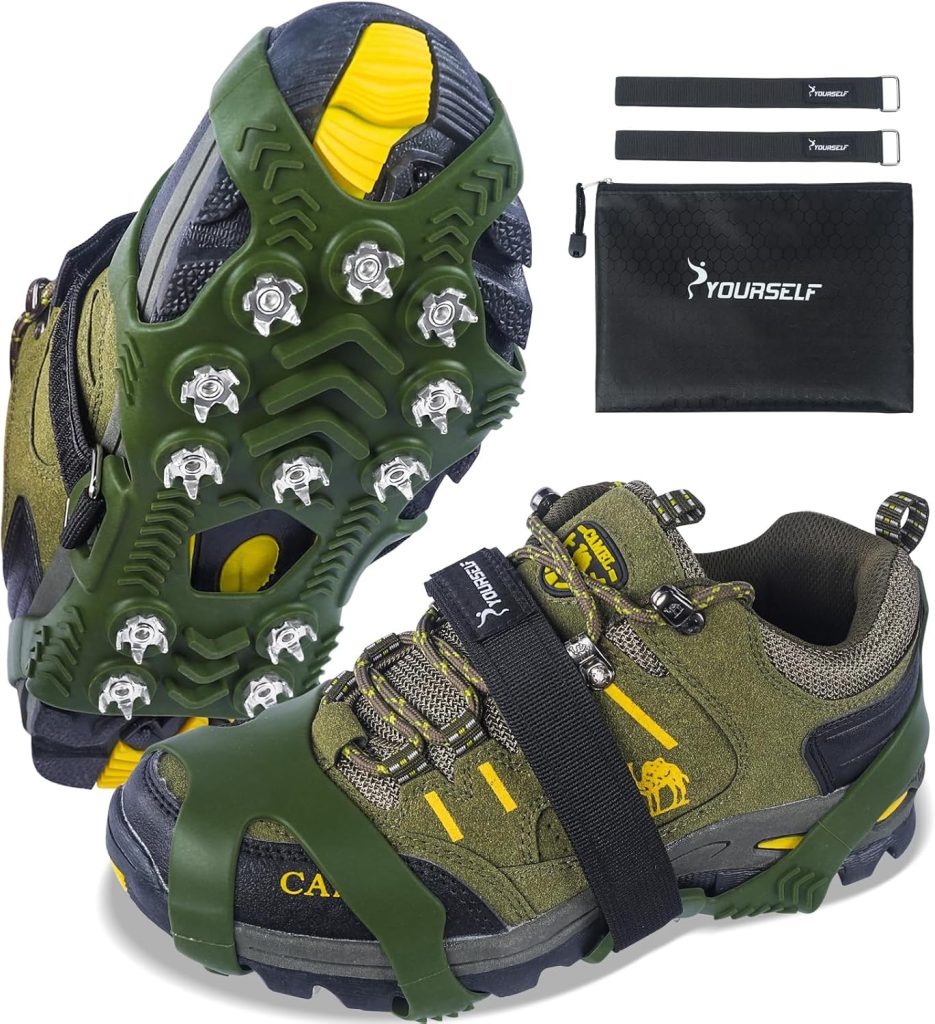 SYOURSELF Ice Cleats, Crampons Ice Cleats for Shoes and Boots Women Men Kids, Non Slip Grippers Spikes for Shoes with Straps, Ice Traction Cleats for Snow and Ice, Hiking, Walking, Fishing, Climbing SYOURSELF Ice Cleats, Crampons Ice Cleats for Shoes and Boots Women Men Kids, Non Slip Grippers Spikes for Shoes with Straps, Ice Traction Cleats for Snow and Ice, Hiking, Walking, Fishing, Climbing