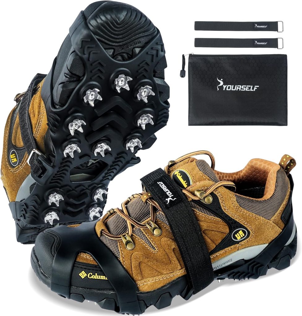 SYOURSELF Ice Cleats, Crampons Ice Cleats for Shoes and Boots Women Men Kids, Non Slip Grippers Spikes for Shoes with Straps, Ice Traction Cleats for Snow and Ice, Hiking, Walking, Fishing, Climbing SYOURSELF Ice Cleats, Crampons Ice Cleats for Shoes and Boots Women Men Kids, Non Slip Grippers Spikes for Shoes with Straps, Ice Traction Cleats for Snow and Ice, Hiking, Walking, Fishing, Climbing